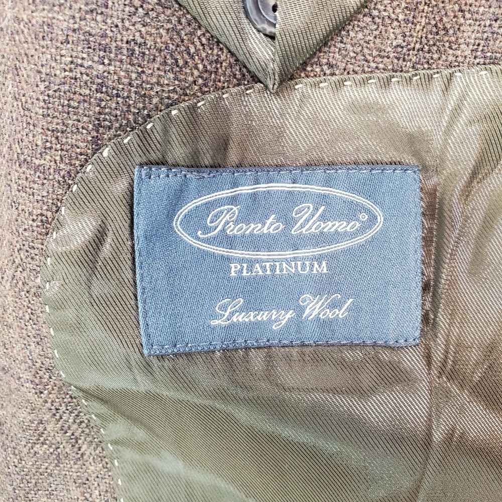 Pronto Uomo Platinum Mens 44R Brown Plaid 100% Wool 2 Button Blazer Ivy League - Picture 13 of 13
